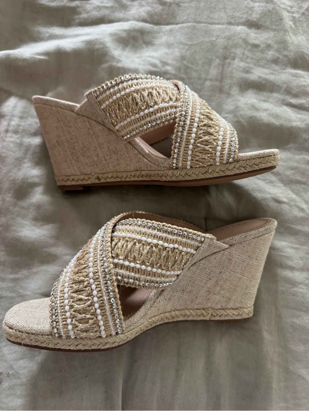 Kelly & Katie Beige Braided Espadrille Wedge Sandals
